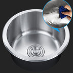 Contemporary Single Basin Kitchen Sink Round Stainless Steel Sink with Drain Strainer Set