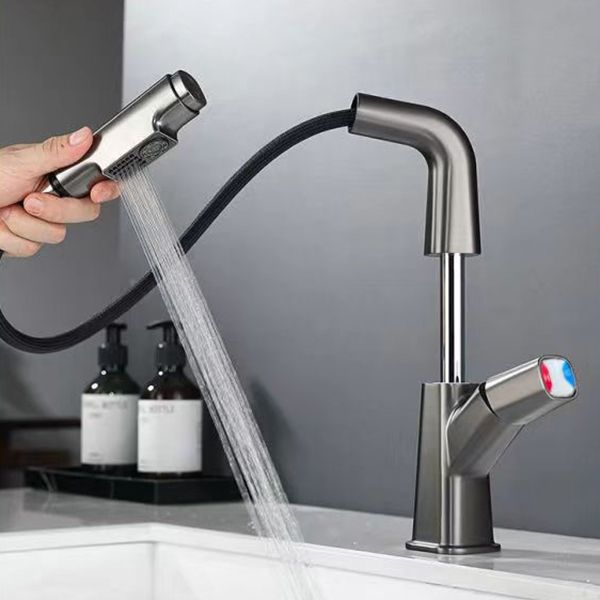Brass Contemporary Sink Faucet Pull-Out Round Bathroom Faucet