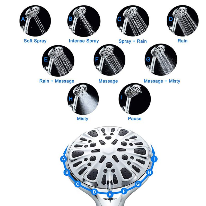 Modern Shower Head for Bathroom 9-Jet Round Wall-Mounted Shower Head
