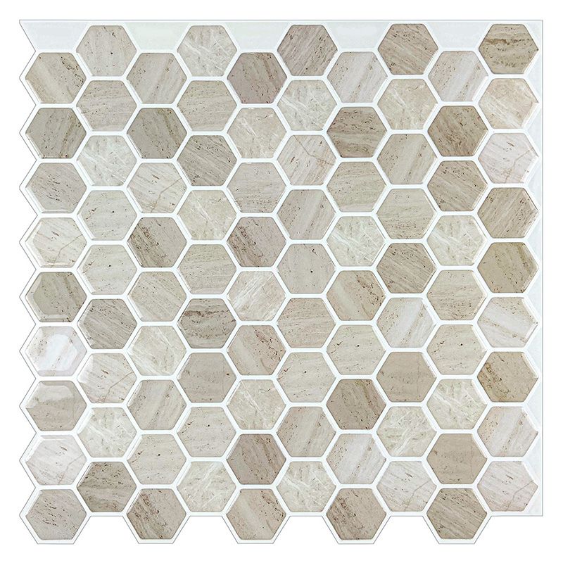 Hexagonal Peel & Stick Tile Stain-Resistant Plastic Peel & Stick Tile for Shower