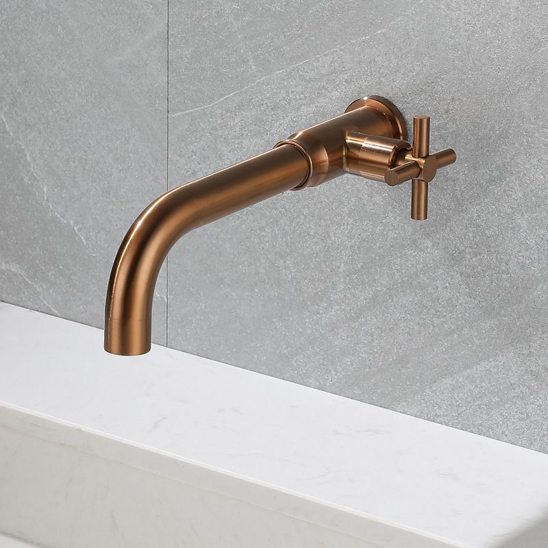 Contemporary Vessel Water Faucet Stainless Steel Cross Handles Wall Mounted Bathroom Faucet