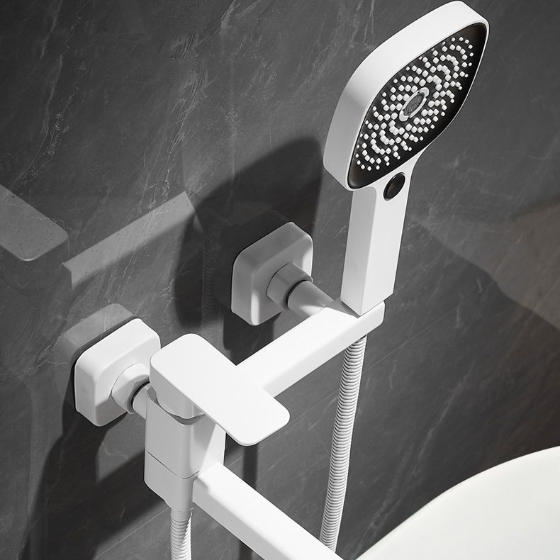 White Bath Water Faucet Trim Single Lever Handle Swivel Spout Wall Mounted Hand Shower Bathtub Filler