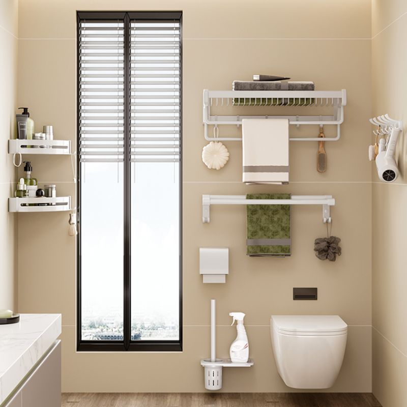 Contemporary bathroom accessory set made of matte stainless steel-aluminum with bathrobe hook/bath shelf