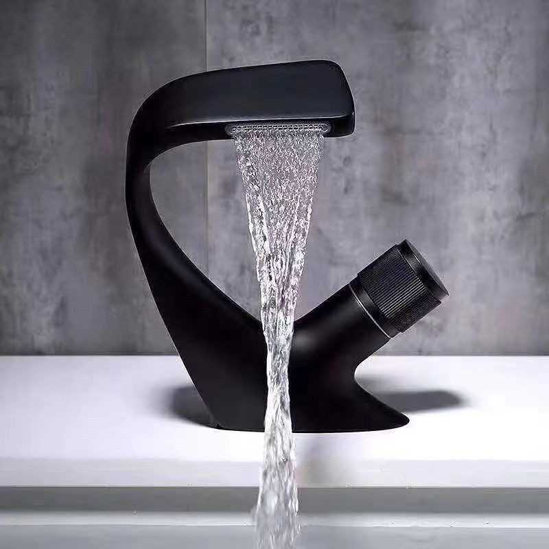 Button Handle Faucet Contemporary Style Faucet with Waterfall Spout