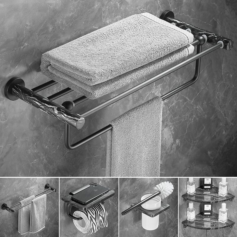 Metal and marble bathroom accessories as a single piece or as a set in black
