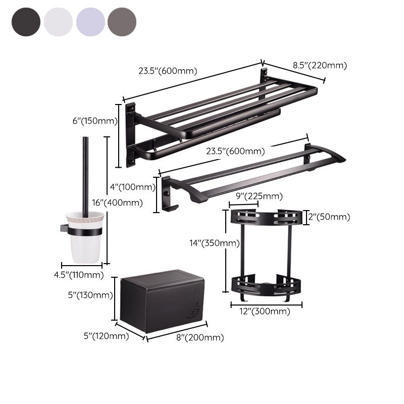 Modern 5-piece bathroom accessory set with triangular bath shelf