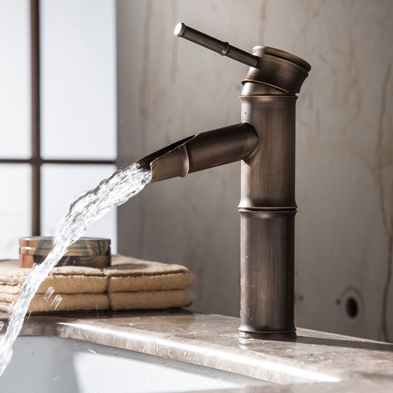 Farmhouse-style vessel sink bathroom faucet round brass faucet
