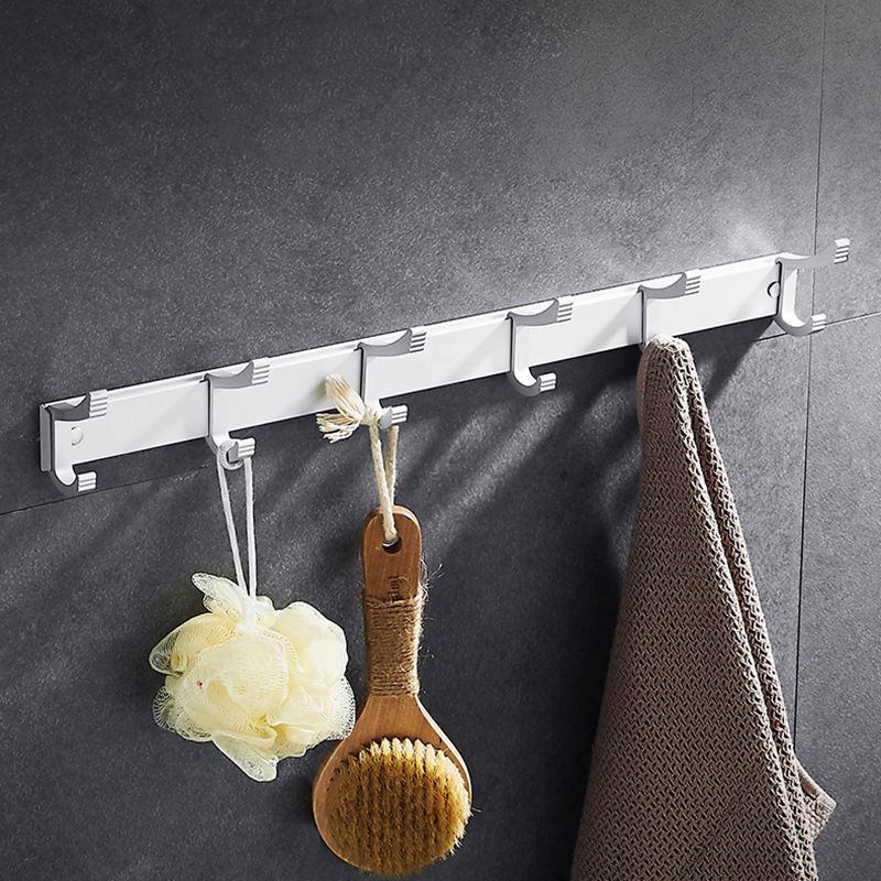 Contemporary silver metal bathroom accessory set with towel rack