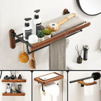 Walnut Brown Bathroom Accessory Set Metal Folding Bath Hardware Set