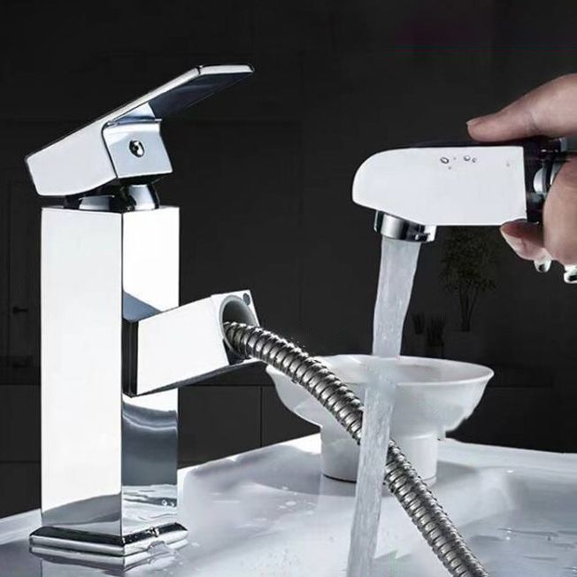 Contemporary Bath Faucet Brass Lever Handle Pull-Out Sink Faucet