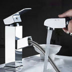 Contemporary Bath Faucet Brass Lever Handle Pull-Out Sink Faucet