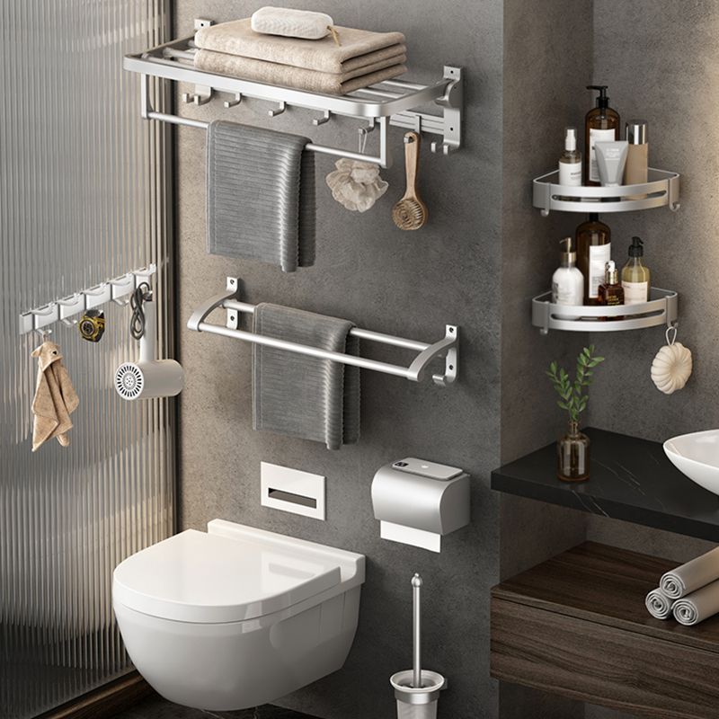 Contemporary Silver Metal Bathroom Fittings Set with Triangle Bathroom Shelf