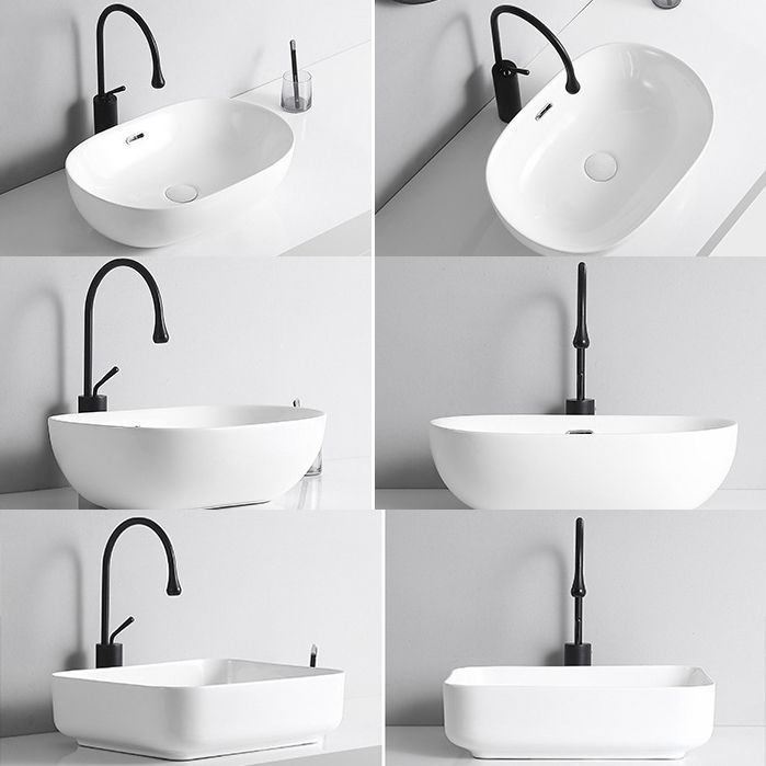 Modern Vessel Sink Porcelain Rectangular Vessel Sink (Not Including Faucet)