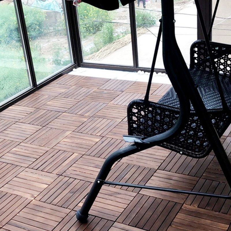 7-Slat Square Wood Floor Tiles Click Installation Outdoor Floor Tiles