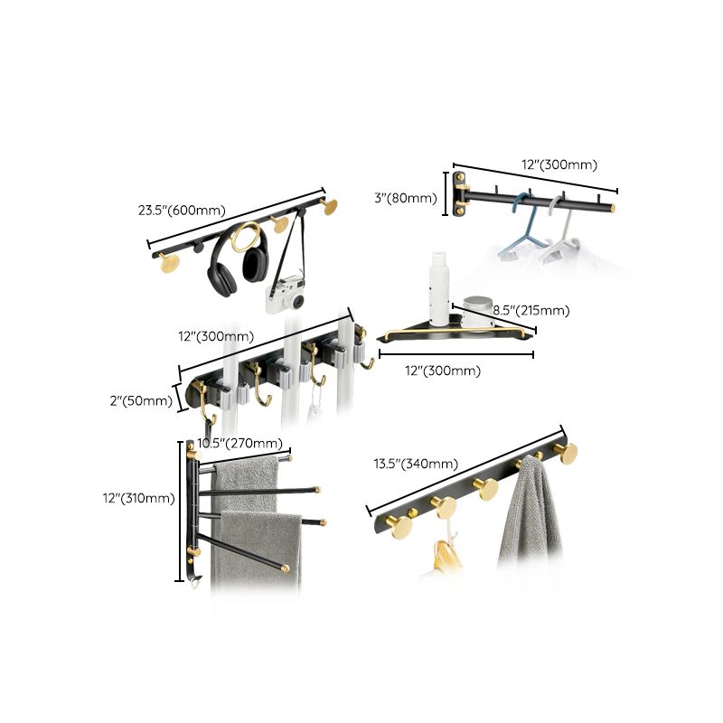 5-piece modern bathroom accessory set made of black brass bathroom hardware