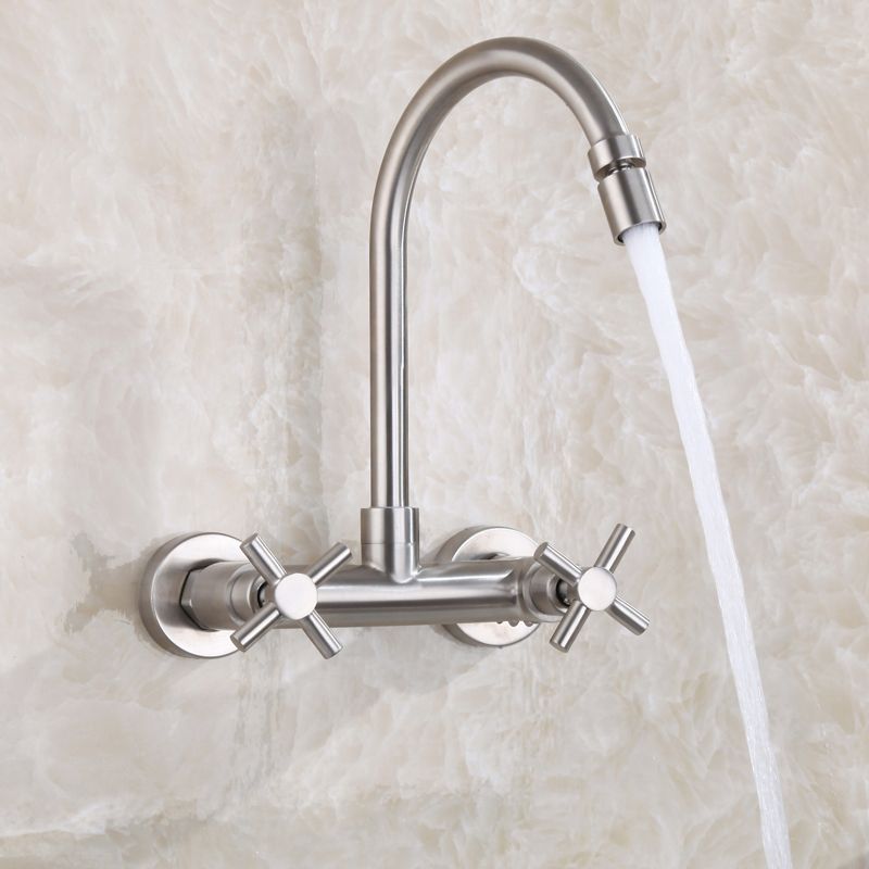 Round 2-Handle Bathroom Faucet Single Hole Wall Mounted Bathroom Faucet