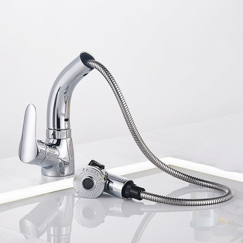 Vessel Sink Bathroom Faucet with Swiveling Spout Single Lever Faucet with Pull-Out Spray