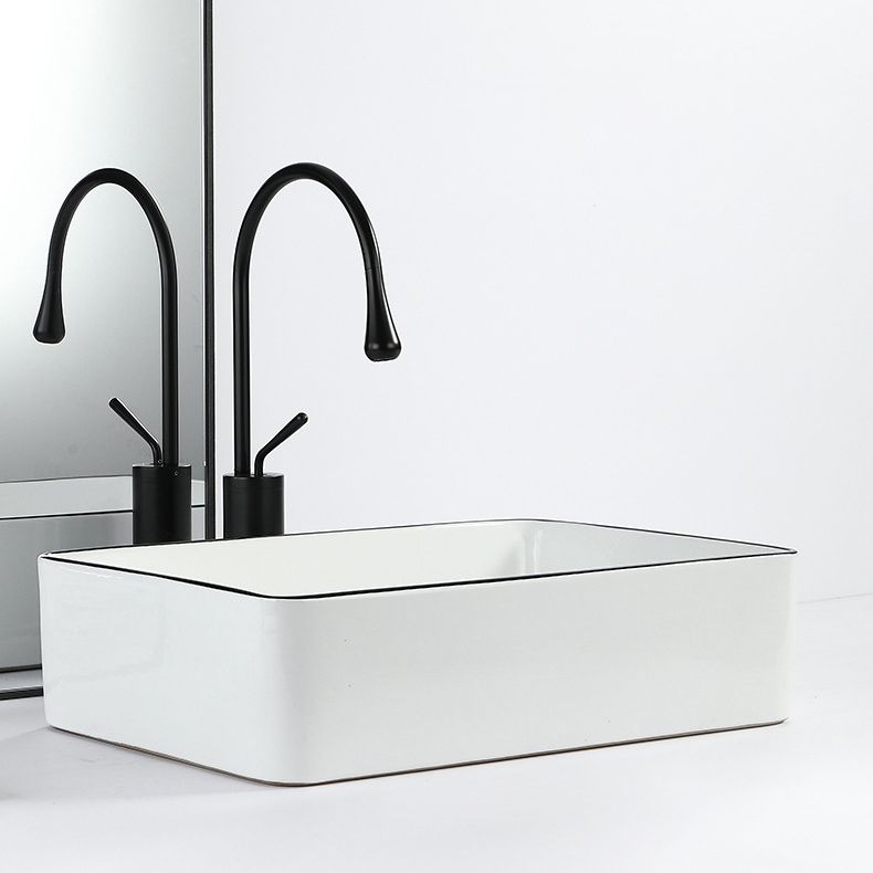 Contemporary sink with pop-up drain porcelain rectangular basin