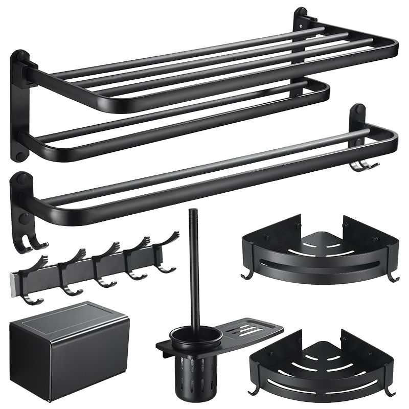 Modern Classic Bathroom Hardware Set Matte Black Bathrobe/Towel Bar & Bathroom Shelf