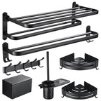 Modern Classic Bathroom Hardware Set Matte Black Bathrobe/Towel Bar & Bathroom Shelf