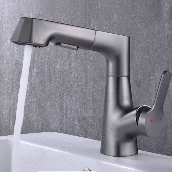 Modern Vessel Sink Faucet Copper Single Handle Pull Down Low Arc Vessel Faucet