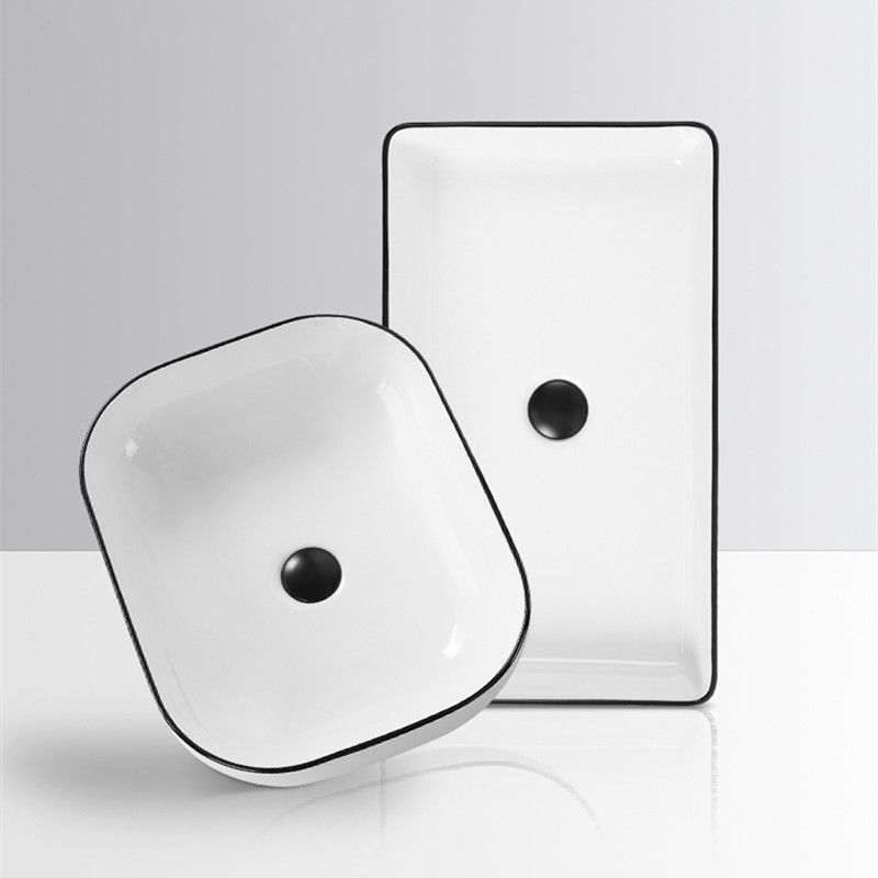 Contemporary sink with pop-up drain porcelain rectangular basin