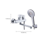 Chrome polished bathroom faucet wall-mounted with swivel spout and hand shower