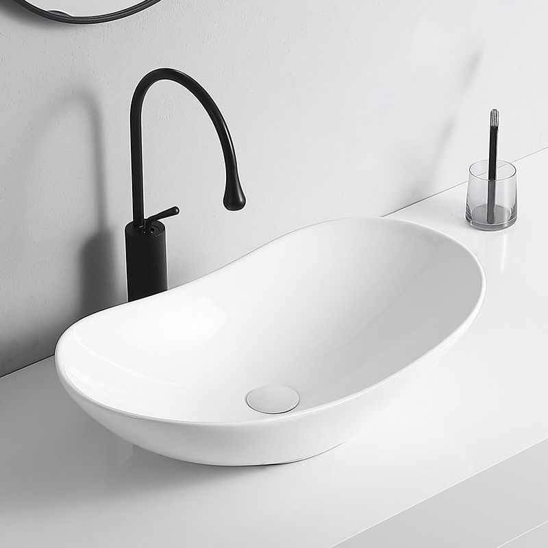 Modern Vessel Sink Porcelain Rectangular Vessel Sink (Not Including Faucet)