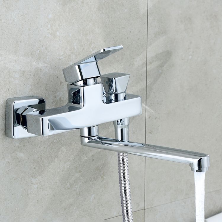 Wall Mounted Bathtub Faucet Trim Polished Chrome Swivel Spout with Hand Shower
