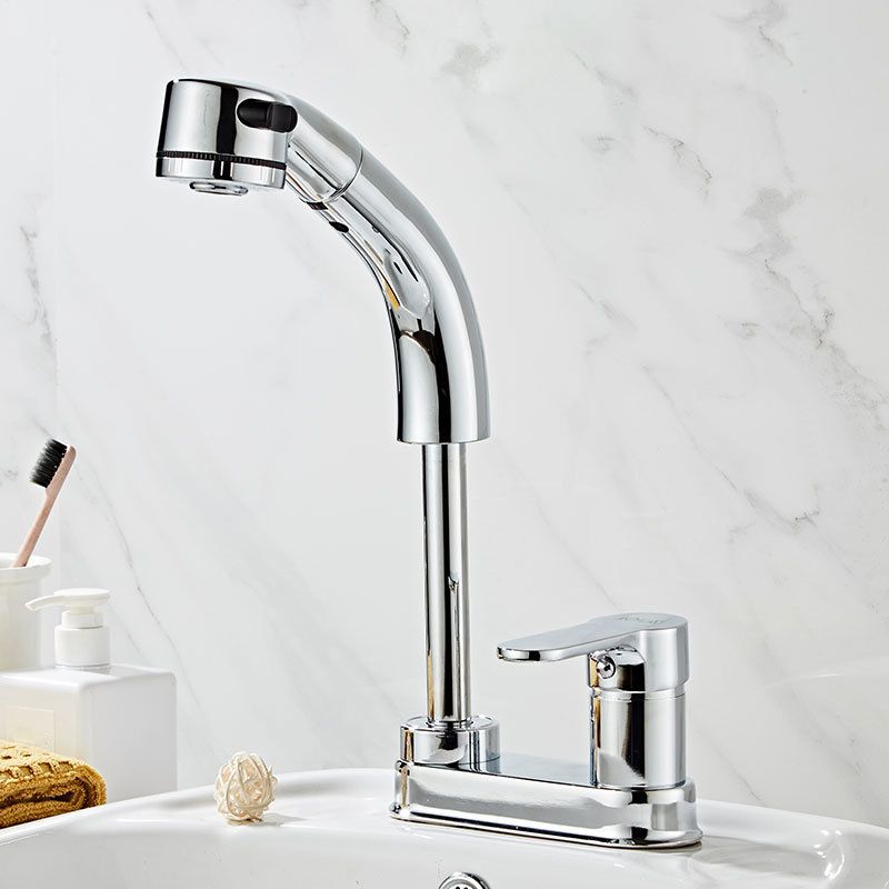 Low arc basin mixer with 1 handle for basins with overflow
