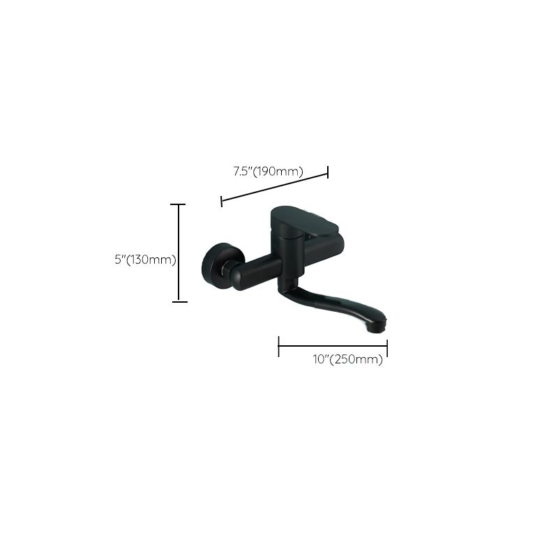 Low-Arc Bathtub Filler Black Lever Wall-Mounted Copper Bathtub Filler