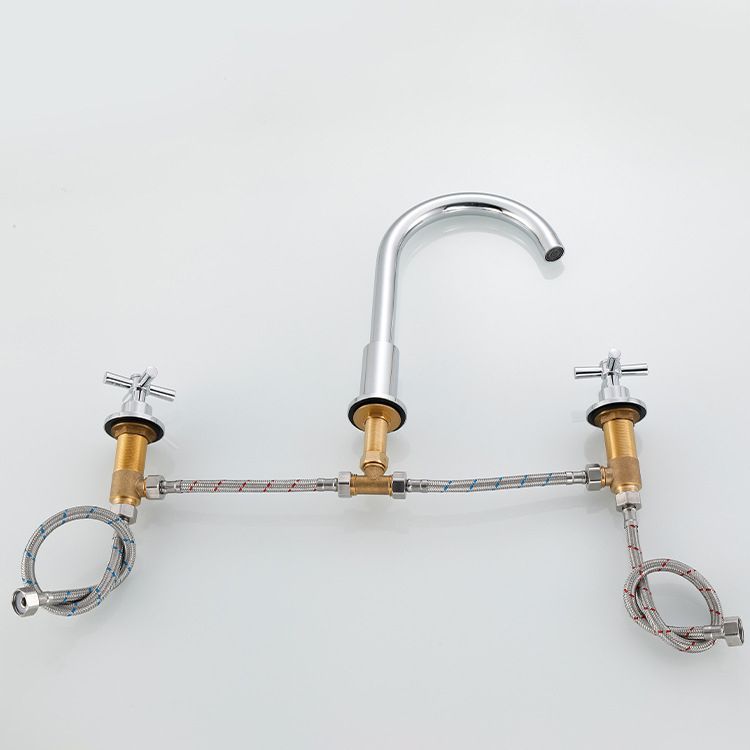 Goose Neck Bathroom Basin Faucet 2 Handles Hot and Cold Water Basin Faucet with Drain