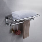 Contemporary bathroom accessory set made of aluminum with towel holder/bath shelf