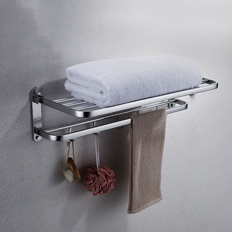 Contemporary bathroom accessory set made of aluminum with towel holder/bath shelf