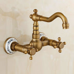 Vintage Bathtub Faucet with Two Cross Handles Made of Pure Copper Wall-Mounted Fixture