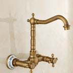 Vintage Bathtub Faucet with Two Cross Handles Made of Pure Copper Wall-Mounted Fixture