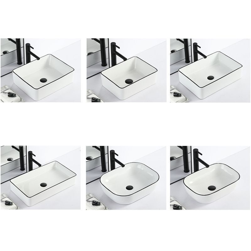Contemporary sink with pop-up drain porcelain rectangular basin