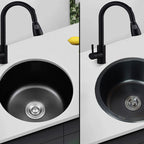 Stainless Steel Round Sink in Black Single Basin Undermount Sink with Basket Strainer
