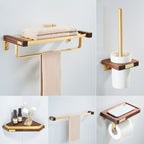Wood and Aluminum Bath Hardware Set Golden Bathroom Accessory Set