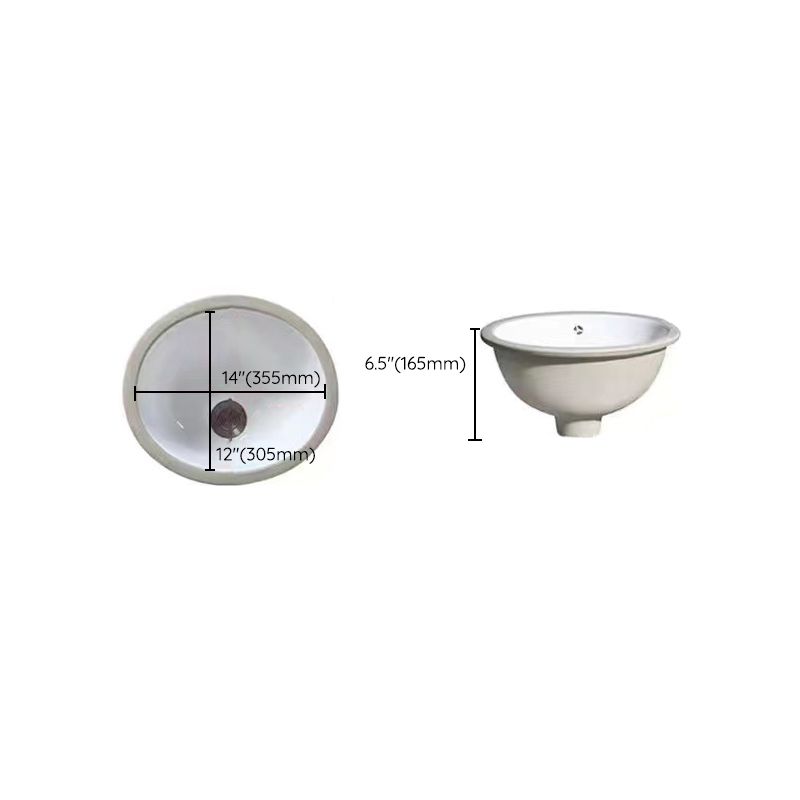 Modern Under-mount Sink Oval Porcelain with Pop-Up Drain Sink