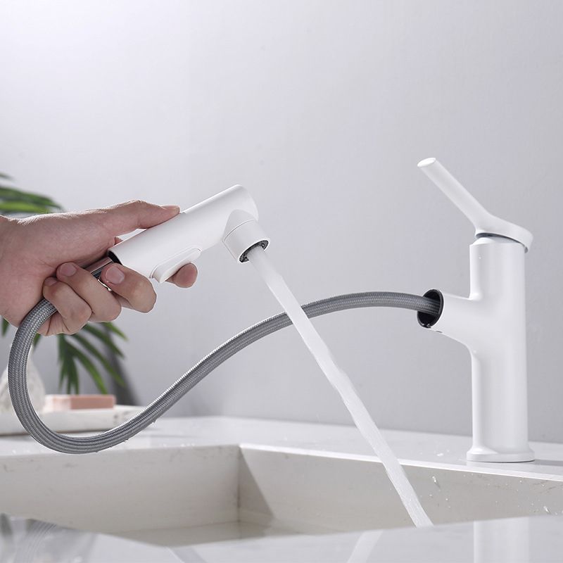 Modern Sink Faucet Copper Single Handle Low Arc Pull-Out Sink Faucet