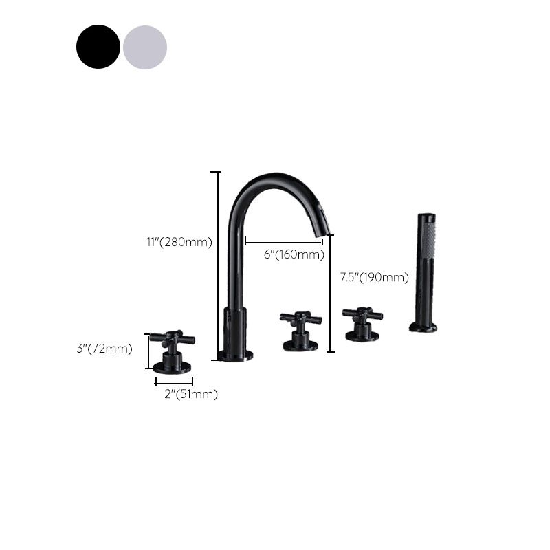 Contemporary Bathroom Faucet Deck Mount Copper Low Arc Swivel Roman Bathtub Faucet Set