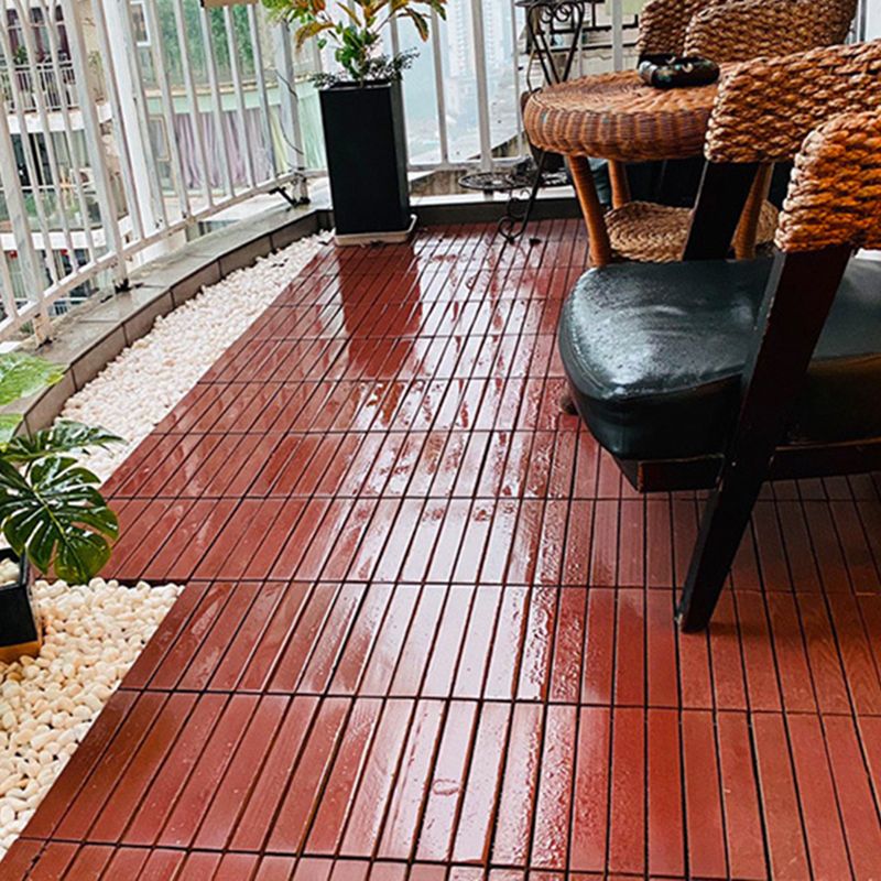 Red 6-Slat Square Wood Deck Tiles Snap-Fit Installation Floor Tiles