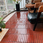 Red 6-Slat Square Wood Deck Tiles Snap-Fit Installation Floor Tiles