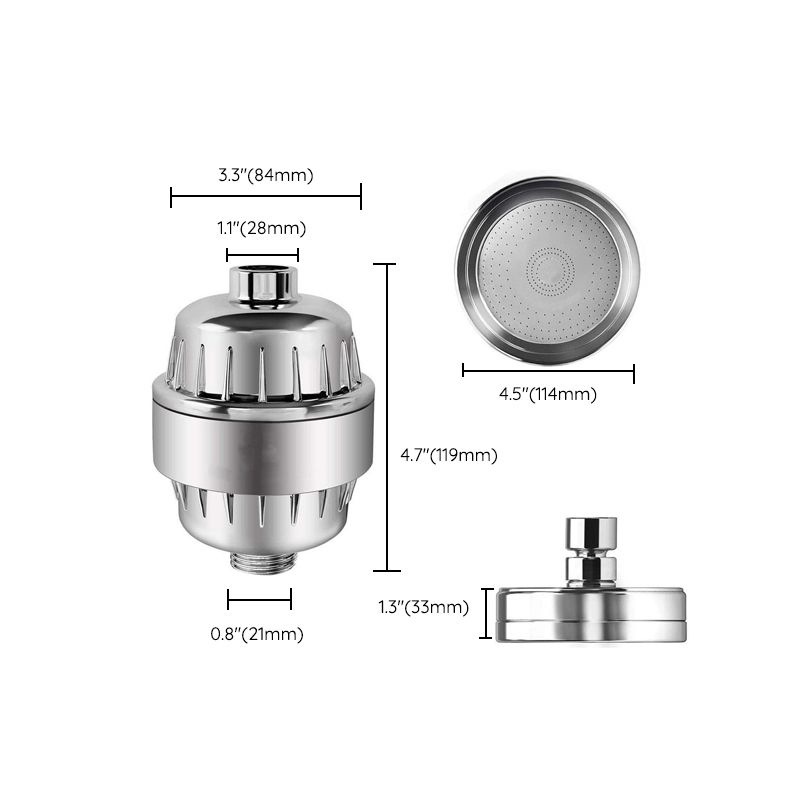 Contemporary solid shower head in silver with Catalyst wall-mounted shower head