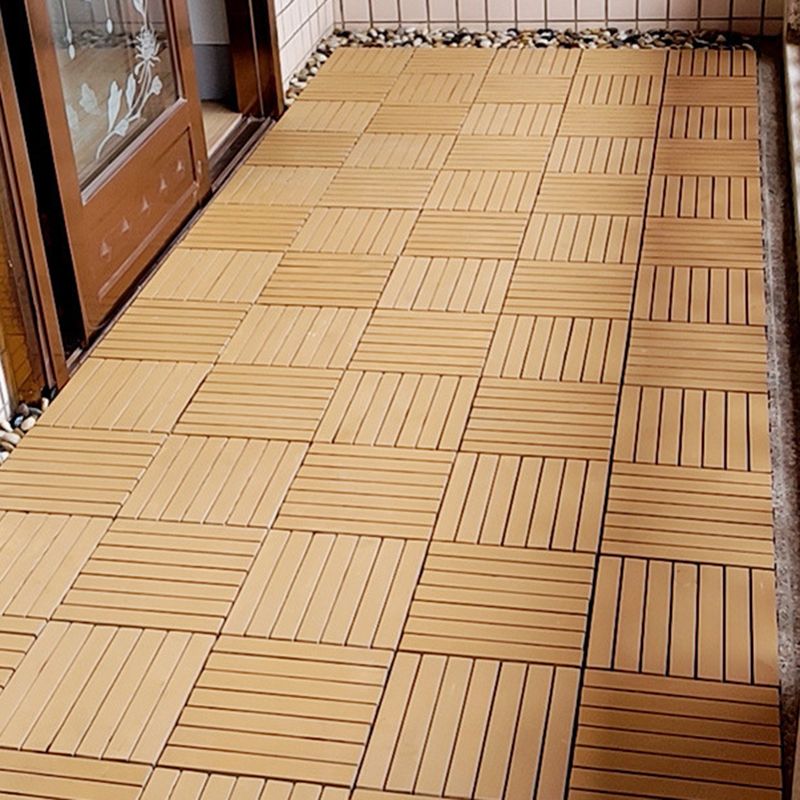 Yellow 6-Slat Square Wood Floor Tiles Click System Floor Tiles