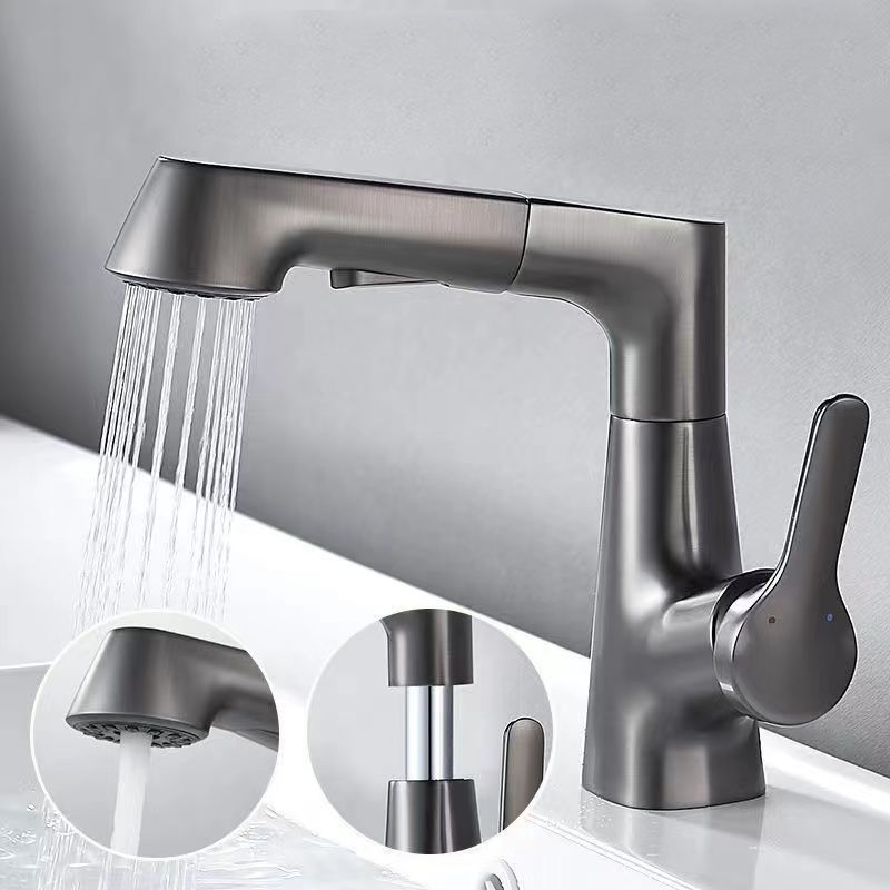 Modern Sink Faucet Lever Handle Copper Low Arc Pull-Out Sink Faucet