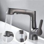 Modern Sink Faucet Lever Handle Copper Low Arc Pull-Out Sink Faucet
