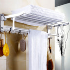 Silver Modern Bathroom Accessory Set with Bath Shelf/Towel Rack & Bathrobe Hook