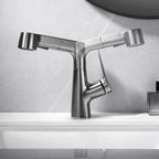 Bathroom vessel faucet high arc three-way spout single-handle faucet with pull-out sprayer